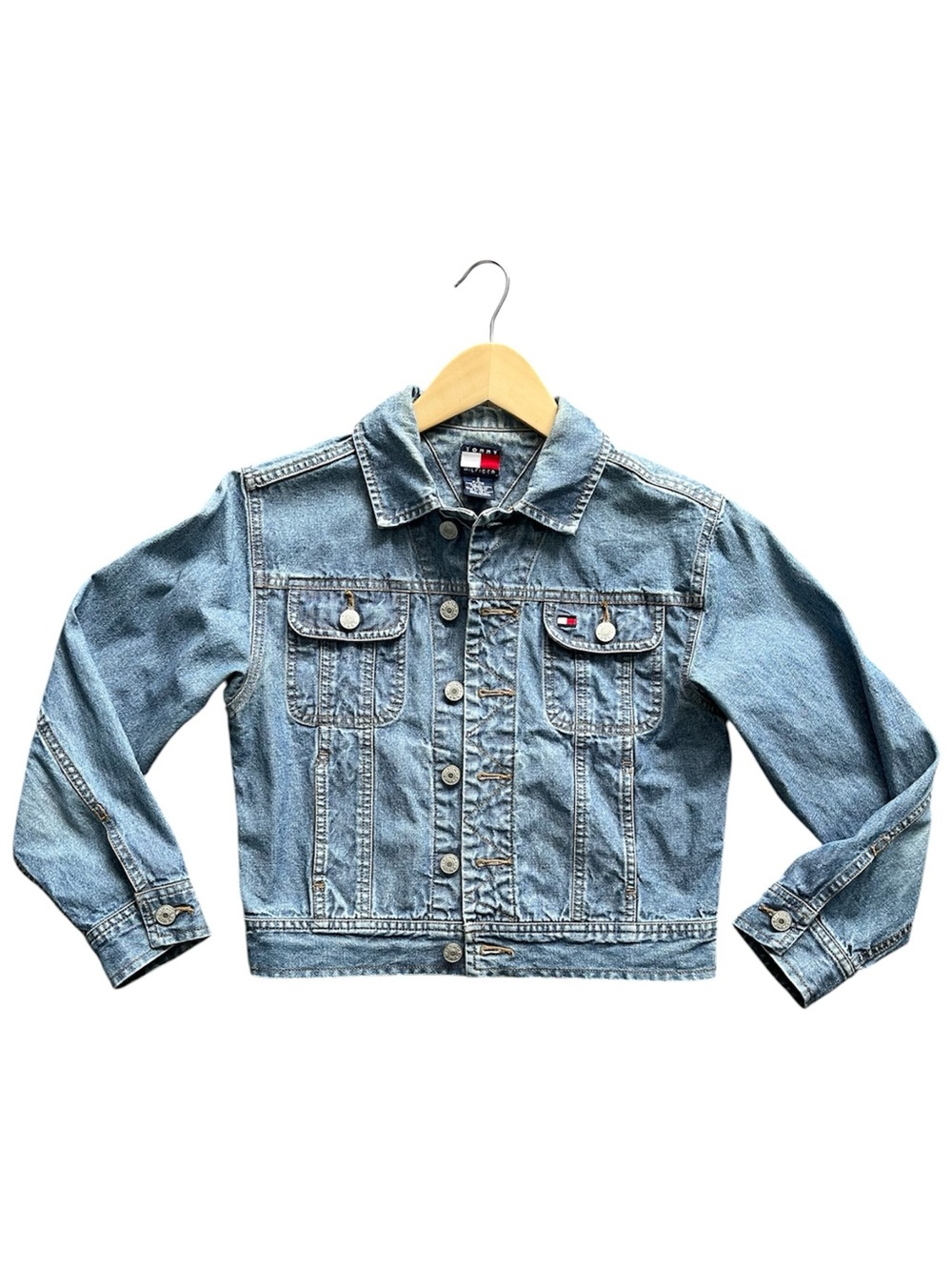 Tommy Hilfiger Vintage Denim Jean Jacket Cotton Classic Women’s Small 3/4 Sleeve